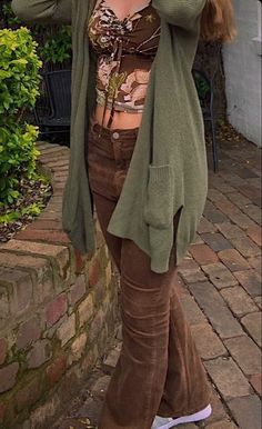 Browns And Greens Outfits, Earthy Hippy Aesthetic, Green And Brown Clothes Aesthetic, Jessicacore Outfits, Sage Green Outfits Aesthetic, Brown And Sage Green Outfits, Brown And Sage Aesthetic, Sage Outfits Aesthetic, Brown Earthy Outfits