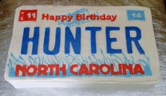 a sheet cake with the words happy birthday hunter and north carolina on it's side