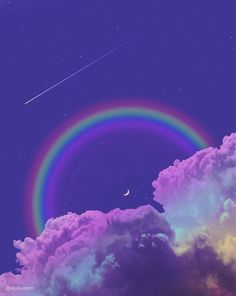 a rainbow in the sky with a crescent moon