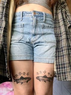 #fish #fishtattoo #fishcore #tattoo #funky #funkytattoo Thigh Fish Tattoo, Cobia Fish Tattoo, Text Knee Tattoo, Thigh Tattoos Inspiration, Water Tattoo Filler, Trippy Fish Tattoo, Freshwater Fish Tattoo, Unique Fish Tattoo, Queer Flash Tattoo