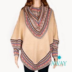 Extra-fine alpaca turtleneck poncho, made with the finest alpaca. Soft and warm alpaca sweater, this is a versatile garment, ideal for the cold winter seasons. It shows a casual design with Andean designs and bright colors. Spacious and elegant alpaca wool poncho. -Combines with almost everything. -Get compliments every time you wear it. -With a design of ethnic figures on the upper part. -Unique and elegant. Beige Alpaca Shawl For Fall, Fall Beige Alpaca Shawl, Bohemian Alpaca Cape For Fall, Oversized Alpaca Poncho For Winter, One Size Alpaca Poncho For Fall, Winter Alpaca Poncho Cape, Winter Alpaca Cape Poncho, Cozy Turtleneck Poncho For Winter, Cozy Alpaca Poncho For Winter