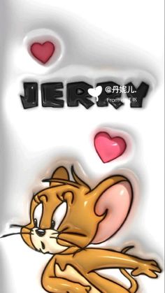 an image of a cat with hearts in the background and text that reads, jerry