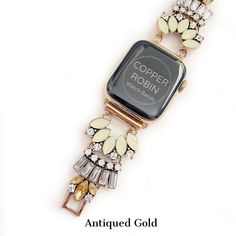 Dress up your everyday look with one of our custom-made jewelry watch bands! This is sure to be a gift that will please the girl who has everything or maybe just wants everything. This Multi-toned gold, Mint, and crystal statement bracelet Apple Watch Band is one of Copper Robin's best-selling bands. Available in Apple watch sizes 38mm, 40mm, 41mm, 42mm, 44mm, 45mm, 46mm and 49mm It will fit all series of apple watches. Series 1-10 and SE. Available in Rose Gold, Gold, and Silver. Sizing: Adjust Elegant Adjustable Apple Watch Band For Gift, Elegant Adjustable Apple Watch Band Gift, Elegant Adjustable Apple Watch Band As Gift, Trendy Gold Metal Watch Bands, Elegant Gold Metal Apple Watch Band, Adjustable Gold Apple Watch Band, Gold Metal Apple Watch Band As Gift, Adjustable Gold Bracelet Strap Watch Band, Gold Bracelet Strap Watch Band For Gifts