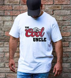 "The Cool Uncle T-Shirt, Funny Uncle Shirt, Cool Uncle Shirt, New Uncle Gift, Uncle Birthday Shirt, Uncle Day Shirt, Baby Announcement Shirt Thank you so much for taking the time to browse my shop. Please feel free to reach out if you have any questions before or after purchasing.  💖 🎨Warning: On products with a print chart in the listing, metallic print colors are printed as matte. We design and cut each graphic out with a soft touch, use matte vinyl and a heat press. The result will last for Father's Day White Pre-shrunk Top, White Letter Print T-shirt As Gift, White Short Sleeve T-shirt With Lettering, White T-shirt For Father's Day Gift, Casual White Top For Birthday, Personalized Name Print White Shirt As Gift, White Shirt With Name Print For Gift, White Fan Apparel Tops With Lettering, White Graphic Tee With Lettering