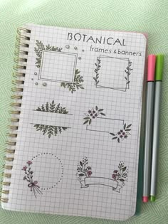 a notebook with flowers and frames drawn on it