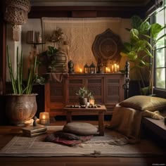 a living room filled with furniture and candles