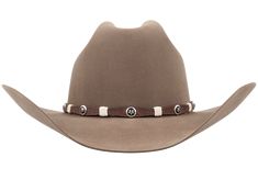 Fitted Brown Western Hat Bands, Fitted Western Brown Hat Bands, Custom Brown Hat Bands For Ranch, Brown Country Style Hat Bands For Rodeo, Country Style Brown Hat Bands For Rodeo, Brown Country Hat Bands For Rodeo, Western Concho Hat Bands For Rodeo, Western Hat Bands With Concho For Curved Brim, Southwestern Style Flat Brim Hat Band For Ranch