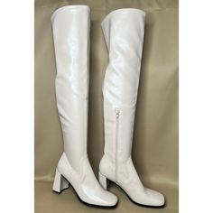 Open Edit Cream Vanilla Briar Over The Knee Boots 8.5 M New Size 8.5 Msrp 129 New No Box Man Made Upper Synthetic Sole Cream Faux Leather Heels With Round Toe, Cream Almond Toe Heels In Faux Leather, Cream Synthetic Boots For Spring, Cream Faux Leather Boots Medium Width, Cream Medium Width Faux Leather Boots, Fitted Cream Synthetic Boots, White Synthetic Boots With Padded Heel, Cream Wide Calf Boots With Round Toe, Off White High Heel Spring Boots