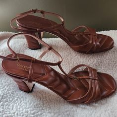 Beautiful Brand New Gucci Sandals..Perfect Condition, Only One Is A 39 And The Other Is 39 1/2. Which Is No Big Deal. They Are A Gorgeous Leather. No Box Or Dust Bag Gucci Ankle Strap Leather Sandals, Gucci Heels With Ankle Strap And Heel Strap, Gucci Heels With Ankle And Heel Strap, Gucci Heels With Heel Strap And Ankle Strap, Gucci Ankle Strap Sandals, Gucci Heels With Removable Insole, Open Heel, Gucci Brown Summer Heels, Brown Gucci Heels For Summer, Gucci Sandals With Heel Strap And Block Heel