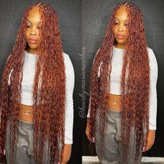 Burgundy Red Goddess Braids, Maroon Braids With Curls, Long Burgundy Braids, Burgandy Braids For Black Women, 1b/burgundy Braids, Female Hairstyles, Afro Hair Care, Ginger Brown, Braided Hairstyles For Teens