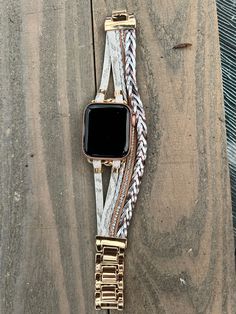 Bracelet Compatible with watch band 38mm/40mm/41mm but will also fit the other size watch it just won't go all the way to the end of the watch face 32mm watch connector, and approximately 7" to 8.5" in length and has links used for adjustment so it fits many wrist sizes. Silver Apple Watch Band With Adjustable Leather Strap, Adjustable Metal Apple Watch Band As Fashion Accessory, Adjustable Metal Apple Watch Band For Fashion, White Watch Bands With Bracelet Strap, Silver Leather Strap Apple Watch Band For Everyday, Adjustable Metal Apple Watch Band, White Bracelet Strap Apple Watch Band For Everyday Use, Adjustable Silver Apple Watch Band For Everyday Use, Adjustable Metal Watch Band With Extender