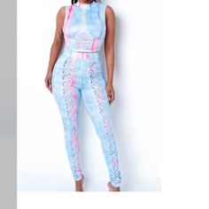 Lace Tie, Pant Set, Cotton Candy, Pants Set, Pant Jumpsuit, Color Blue, Two Piece, Pants For Women, Candy