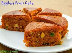 an eggless fruit cake on a white plate