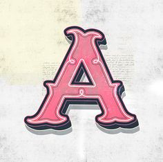 the letter a is painted in pink and black on a white background with an old - fashioned