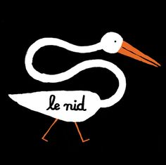 a white stork with an orange beak and the words le rid on it