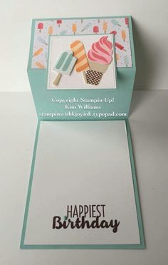 a birthday card with an ice cream cone and popsicle on it's front