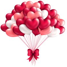 a bunch of heart shaped balloons with a bow on the top and happy valentine's day message below