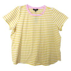 New With Tags Eloquii Shirt With Yellow Stripes And A Pink Ringer - Perfect For Summer! Size 22/24 Pit To Pit Measurement: 27 Inches With A Good Bit Of Stretch! Yellow And Pink Clothes, Yellow Short Sleeve Tops For Work, Yellow Crew Neck Blouse For Spring, Yellow Cotton Blouse For Work, Yellow Short Sleeve Shirt For Day Out, Yellow Cotton Top For Workwear, Yellow Cotton Top For Work, Yellow Relaxed Fit Top For Work, Yellow Short Sleeve Tops For Day Out