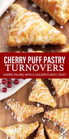 cherry puff pastry turnovers with white glaze on top