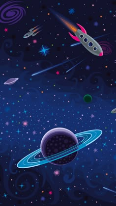 an image of a space scene with planets and stars