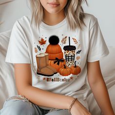 Fall Elements, Hat Burning, Fall Crafting, Menue Design, Fall Basics, Shirt Girl, Mug Wrap, Fall Shirt, Cute Pumpkin