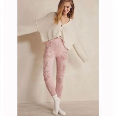 Nwt, Size Xs/S, The Color Is Rose, With Lace Pattern. Also Selling In Black. Free People Leggings, Grey Tights, Vegan Leather Leggings, Cut Out Leggings, Lace Leggings, Leopard Print Leggings, Green Leggings, Stretchy Leggings, Ribbed Leggings