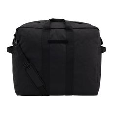 a black duffel bag on a white background