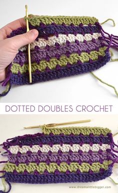 crocheted purse with two different colors and the same pattern is shown in this photo