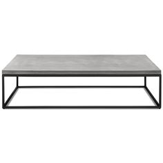 a concrete coffee table with black metal legs and a square top on an isolated white background