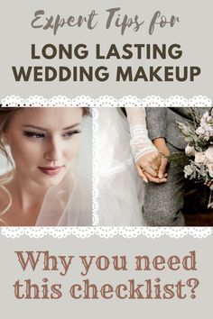 an advertisement for a wedding make up with the words expert tips for long - lasting wedding makeup