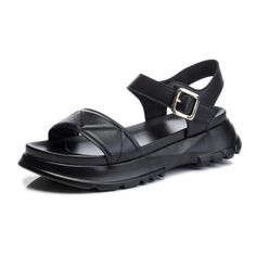 • Upper Material: Genuine Leather• Heel Height: Med (3cm-5cm)• Platform Height: 0-3cm• Sandal Type: Anklet• Side Vamp Type: Open• Outsole Material: Rubber• Clasp Type: Buckle Strap• Fit: Fits true to size, take your normal size• Import Product Leather Sport Sandals For Summer, Casual Double Strap Wedge Sandals For Summer, Adjustable Ankle Strap Sport Sandals For Summer, Trendy Leather Sport Sandals For Summer, Summer Sport Sandals With Buckle Closure, Flat Sport Sandals With Buckle Closure For Summer, Adjustable Leather Sport Sandals For Summer, Black Leather Sport Sandals For Summer, Summer Sport Sandals With Strap