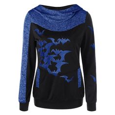 Halloween Bat Print Marled Hoodie - Blue - 3X20667733 - Original Design-Women's Clothing  #OriginalDesignWomensClothing #Original #DesignWomen's #Clothing Sweatshirt Women Casual, Bat Print, Cheap Sweatshirts, Spandex Shirts, Clothing Sites, Halloween Bat, Fall Hoodies, Fashion Dresses Casual, Hooded Pullover