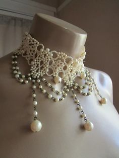 Vintage Gothic Costume Beaded Pearl Choker Necklace Character Victorian | eBay Victorian Era Necklace, Victorian Choker, Wedding October, Diy Choker, Victorian Accessories, Gothic Costume, Witchy Aesthetic, Historical Jewellery, Fairy Jewelry