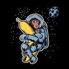 an astronaut monkey with a banana floating in space