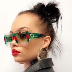 Brand new Gucci GG0178S 001 Clear Oversized Square Sunglasses.Green/Red Gucci stripes across frame. Gradient green lenses.Size 54-25-145.Comes with original case, cloth, and packaging.100% authentic.Retail price $465. Luxury Green Sunglasses For Women, Chic Gucci Luxury Shield Sunglasses, Designer Green Sunglasses With Gradient Lenses, Gucci Green Polarized Sunglasses, Trendy Green Shield Sunglasses With Tinted Lenses, Trendy Green Tinted Shield Sunglasses, Gucci Shield Sunglasses With Mirrored Lenses For Summer, Gucci Green Sunglasses With Mirrored Lenses, Spring Designer Sunglasses With Mirrored Lenses