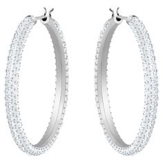 Stone Hoop Pierced Earrings in White, Rhodium plated Yankee Candles, Earrings Hoops, Swarovski Stones, Crystal Hoop Earrings, White Crystals, Stone Collection, Large Hoop Earrings, Swarovski Earrings, Swarovski Jewelry