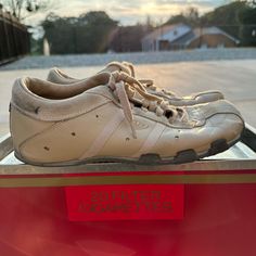 Questions? Leave A Comment Below! Vintage Beige Leather Sneakers, Beige Vintage Leather Sneakers, Vintage Low-top Sneakers With Stitched Sole, Vintage Diesel Sneakers, Beige Trainers, Diesel Industry, Diesel Shoes, Size 10 Women, Shoes Vintage