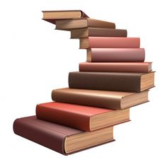 a stack of books sitting on top of each other in front of a white background