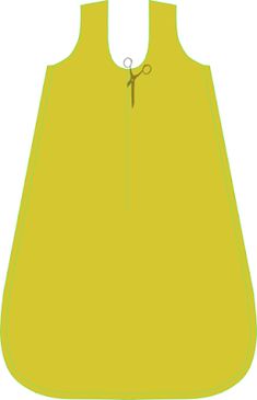 a yellow apron with a pair of scissors hanging from it's front end, on a white background