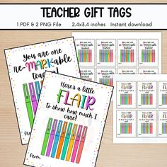 teacher gift tags with colorful pencils on them