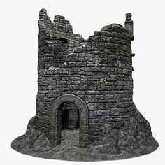 an old stone castle with a door on the front and side walls is shown in this 3d image