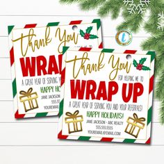 two christmas gift tags with thank you for wrapping