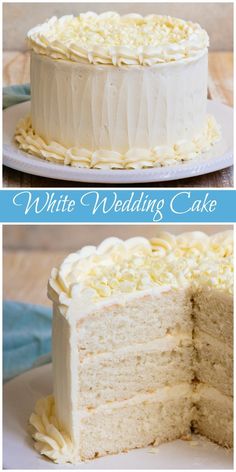 two pictures of a cake with white frosting