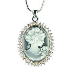 "PERFECT CHRISTMAS GIFT FOR LADIES You are getting a SWAROVSKI Crystal Black Cameo Pendant come with a FREE 18\" inches (45cm) silver finish SNAKE necklace with lobster clasp. The pendant is surrounded by 37 clear Swarovski crystals. Cameo size is 1 1/8\"(2.80cm) wide X 1 3/4\" (4.50cm) high Crystal Color: Crystal Clear Prices are in US$. For shipping policies and other important information, click on \"profile\" on the right. See an item that you like but has already been sold? Contact me to se Silver Cameo Jewelry For Party, Silver Formal Necklace For Christmas, Silver Necklace For Christmas Formal Occasion, Formal Silver Necklace For Christmas, Party Silver Cameo Jewelry, Elegant Luxury Cameo Necklace, Elegant White Cameo Necklace, Gothic Cameo Necklace As Gift, Black Cameo Necklace