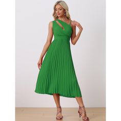 Designed with charming one shoulder, spaghetti strap and pleated skirt, this cocktail dress shows an elegant and feminine look. Soft fabric and elastic waist, making this dress breathable and comfortable to down. Pair the dress with nude or metallic strappy heels, understated accesories, and a clutch for a classic and elegant look. Opt for a sleek updo or soft waves to showcase the one-shoulder design. Suitable for any occasions: cocktail, ball gowns, casual, dating, shopping, holiday, beach, daily wear, formal occasion etc. Pleated One Shoulder Dress For Night Out, Green Pleated Dress With Spaghetti Straps, Spring Party Pleated One Shoulder Dress, Pleated Sleeveless One Shoulder Dress For Night Out, Spring One Shoulder Pleated Dress For Night Out, Spring Sleeveless One Shoulder Ruched Dress, Spring Sleeveless Ruched One Shoulder Dress, Pleated One-shoulder Sleeveless Dress For Night Out, Pleated Sleeveless One-shoulder Dress For Night Out