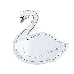 a paper cutout of a white swan with a black beak and head resting on it's back