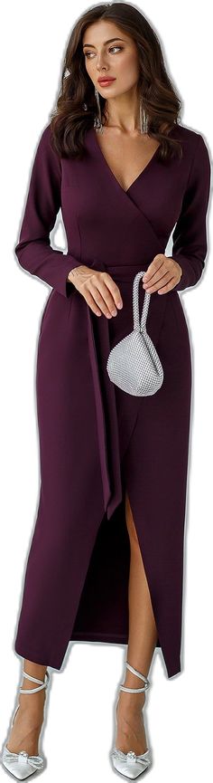 Elegant Asymmetrical Wrap Dress For Evening, Elegant Asymmetrical Evening Wrap Dress, Chic Asymmetrical Wrap Dress For Party, Chic Long Sleeve Wrap Dress For Evening, Elegant Asymmetrical Wrap Dress For Formal Occasions, Elegant Asymmetrical Cocktail Wrap Dress, Chic Formal Wrap Dress With Asymmetrical Hem, Chic Asymmetrical Wrap Dress For Formal Occasions, Knee-length Wrap Dress For Party