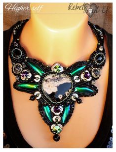 artisan jewelry, large beaded collar, statement necklace, fantasy necklace, handmade jewelry, bohemian jewelry, unusual jewelry, rebelsoulek Unique Embellished Festival Jewelry, Unique Handmade Black Bib Necklaces, Unique Handmade Black Bib Necklace, Beetle Wings, Fantasy Necklace, Beads Work, Dream Business, Diy Wire Jewelry, Unusual Jewelry