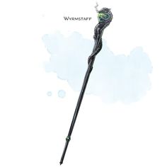 a drawing of a long black stick with a green eye on it's tip