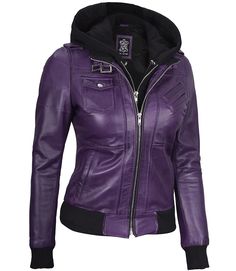 Purple Leather Jacket For Women | Bomber Style
Make a bold fashion statement with our Women Purple Bomber Leather Jacket. Crafted from real lambskin leather, this jacket boasts a sleek, fitted design that complements any figure. The vibrant purple color adds a touch of uniqueness, while the removable hood offers practical versatility. Whether for a casual day out or a special occasion, this jacket seamlessly blends style and function, making it an essential addition to your wardrobe. Women Fall Fashion, Fashion Outfits Winter, Hooded Leather Jacket, Purple Leather Jacket, Autumn Fashion Women Fall Outfits, Buckle Collar, Autumn Jacket Women, Leather Jacket With Hood, Real Leather Jacket